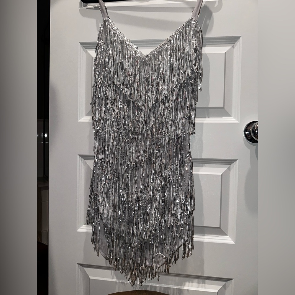 Fashion Nova Shimmering Silver Dress